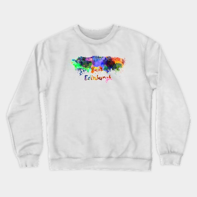 Edinburgh skyline in watercolor Crewneck Sweatshirt by PaulrommerArt